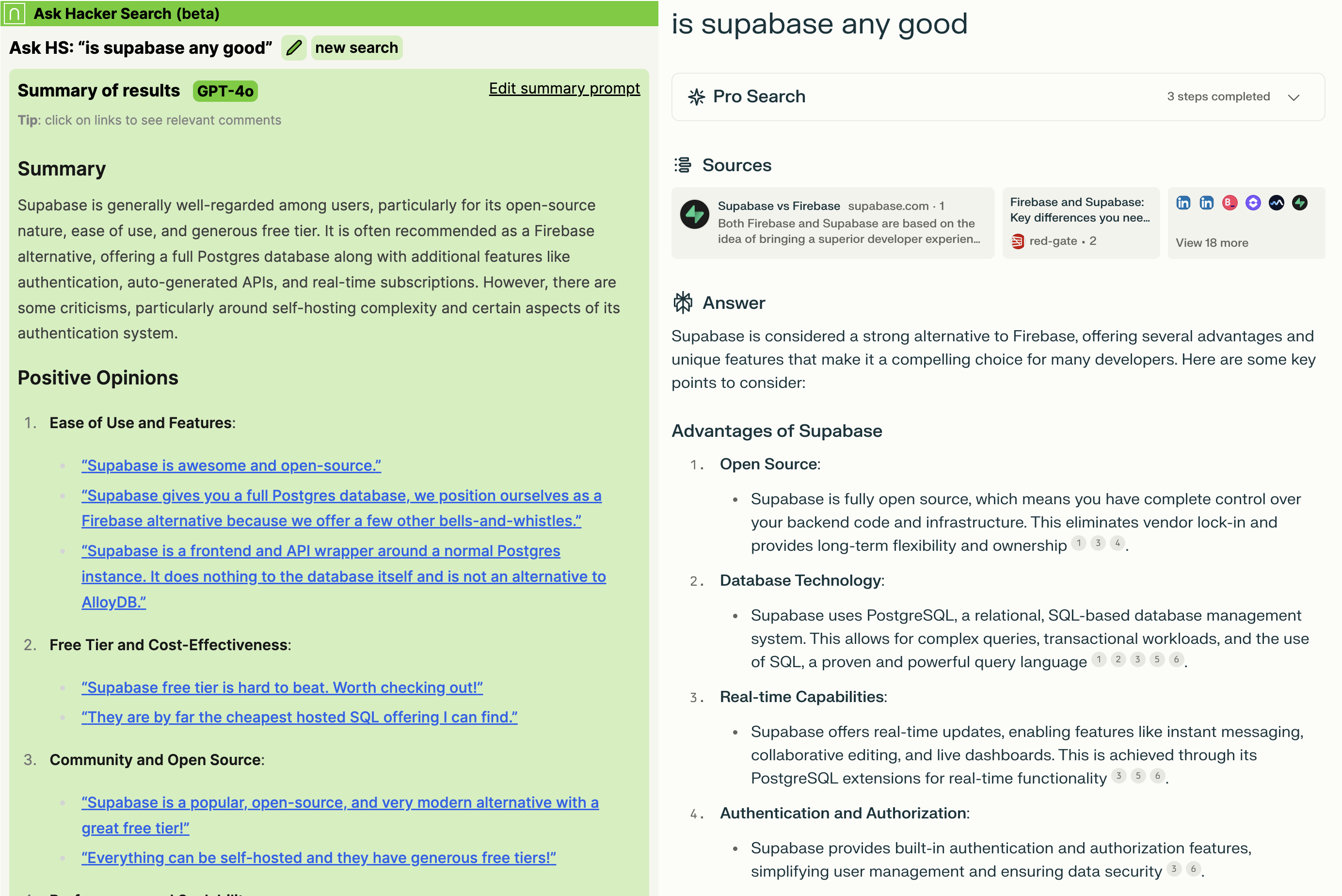 Comparing supabase answers